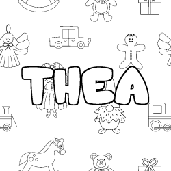 Coloring page first name THEA - Toys background