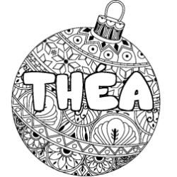Coloring page first name THÉA - Christmas tree bulb background
