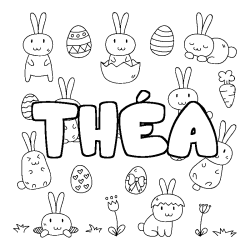 Coloring page first name THÉA - Easter background