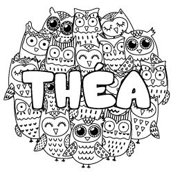 Coloring page first name THÉA - Owls background