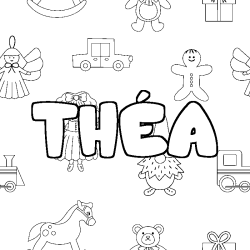 Coloring page first name THÉA - Toys background