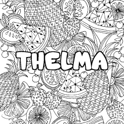 Coloring page first name THELMA - Fruits mandala background