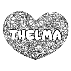 Coloring page first name THELMA - Heart mandala background