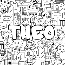 Coloring page first name THEO - City background