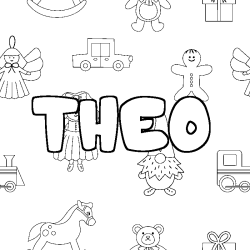 Coloring page first name THEO - Toys background