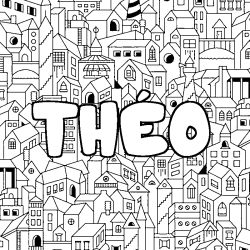 Coloring page first name THÉO - City background
