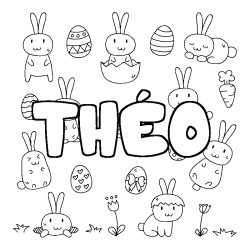 Coloring page first name THÉO - Easter background