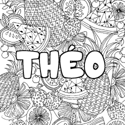 Coloring page first name THÉO - Fruits mandala background