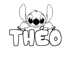 Coloring page first name THÉO - Stitch background