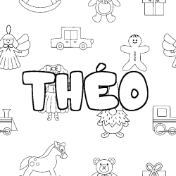 Coloring page first name THÉO - Toys background