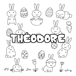 Coloring page first name THÉODORE - Easter background
