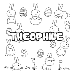 Coloring page first name THEOPHILE - Easter background