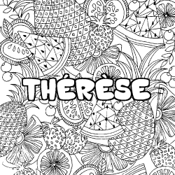 Coloring page first name THÉRÈSE - Fruits mandala background