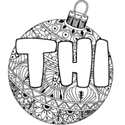 Coloring page first name THI - Christmas tree bulb background