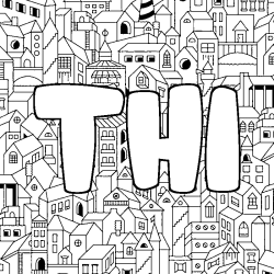 Coloring page first name THI - City background