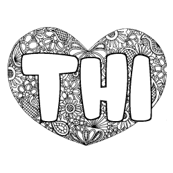 Coloring page first name THI - Heart mandala background