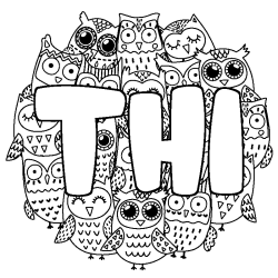 Coloring page first name THI - Owls background