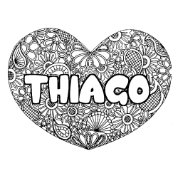 Coloring page first name THIAGO - Heart mandala background