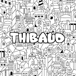 Coloring page first name THIBAUD - City background