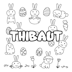 Coloring page first name THIBAUT - Easter background