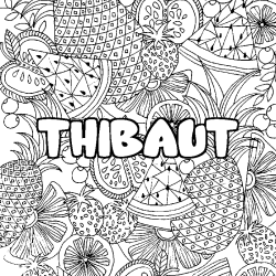Coloring page first name THIBAUT - Fruits mandala background