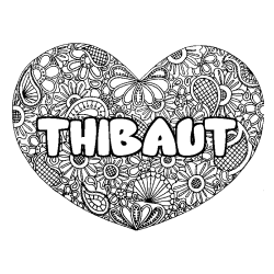 Coloring page first name THIBAUT - Heart mandala background