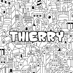 Coloring page first name THIERRY - City background