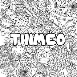 Coloring page first name THIMÉO - Fruits mandala background