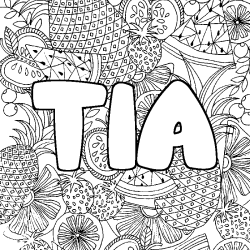 Coloring page first name TIA - Fruits mandala background
