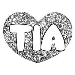 Coloring page first name TIA - Heart mandala background