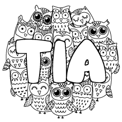 Coloring page first name TIA - Owls background