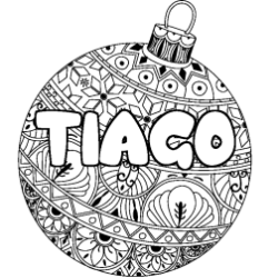 Coloring page first name TIAGO - Christmas tree bulb background