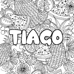 Coloring page first name TIAGO - Fruits mandala background