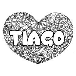 Coloring page first name TIAGO - Heart mandala background
