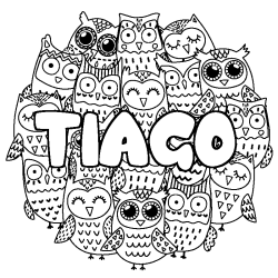 Coloring page first name TIAGO - Owls background