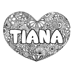 Coloring page first name TIANA - Heart mandala background