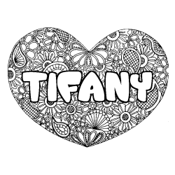 Coloring page first name TIFANY - Heart mandala background