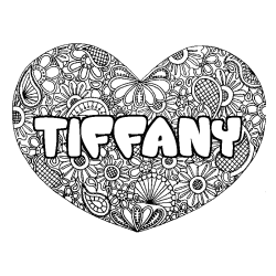 Coloring page first name TIFFANY - Heart mandala background