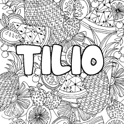 Coloring page first name TILIO - Fruits mandala background