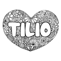 Coloring page first name TILIO - Heart mandala background