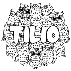 Coloring page first name TILIO - Owls background