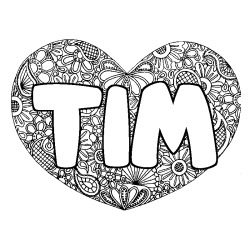 Coloring page first name TIM - Heart mandala background