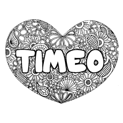 Coloring page first name TIMEO - Heart mandala background