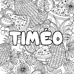 Coloring page first name TIMÉO - Fruits mandala background