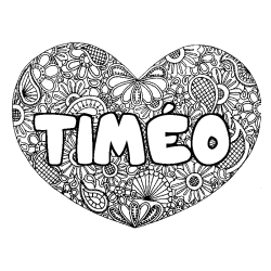 Coloring page first name TIMÉO - Heart mandala background
