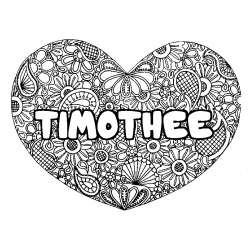Coloring page first name TIMOTHEE - Heart mandala background