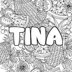 Coloring page first name TINA - Fruits mandala background