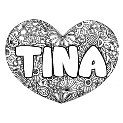 Coloring page first name TINA - Heart mandala background