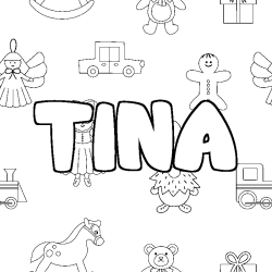 Coloring page first name TINA - Toys background