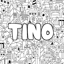 Coloring page first name TINO - City background